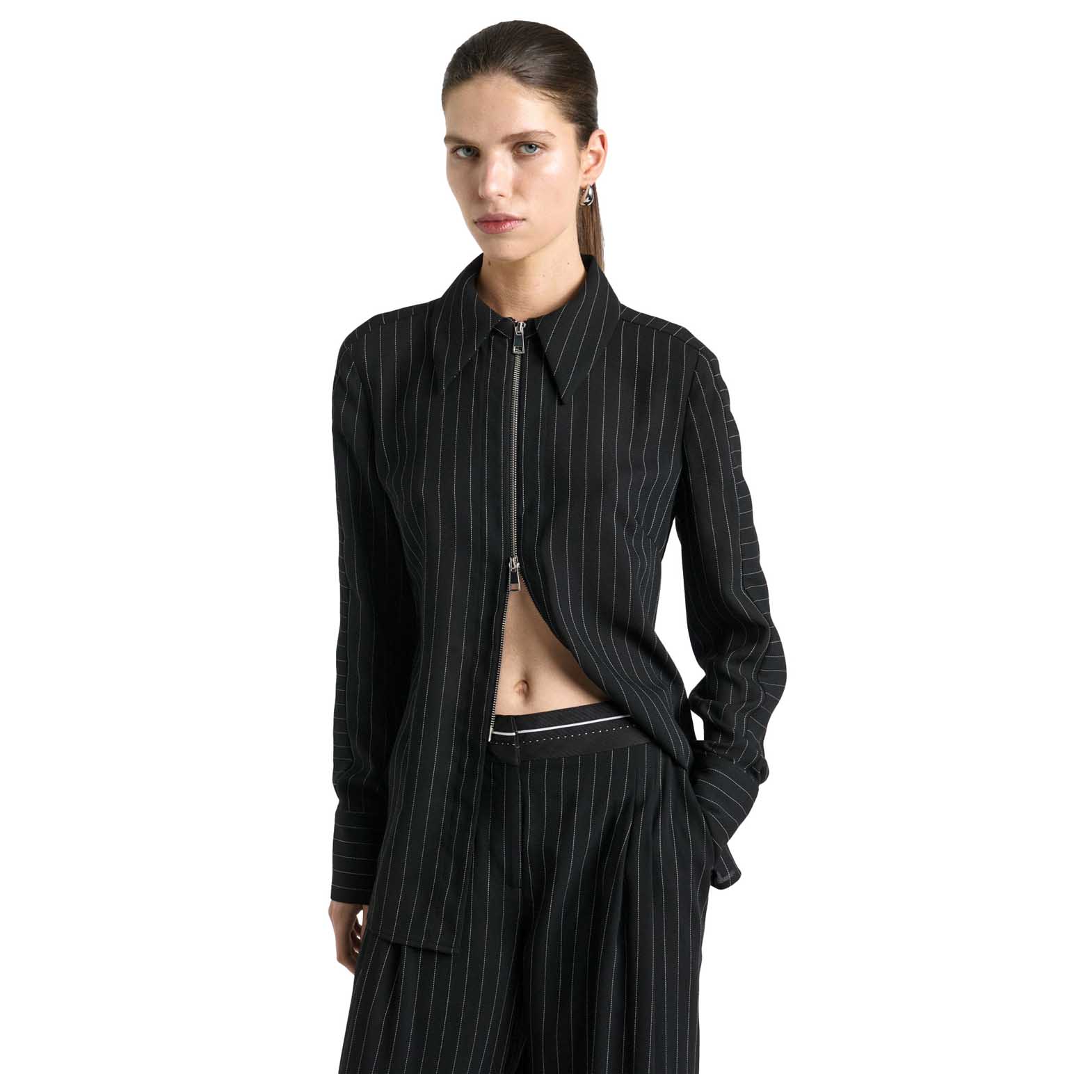 Cue Sheer Stripe Zip Front Shirt